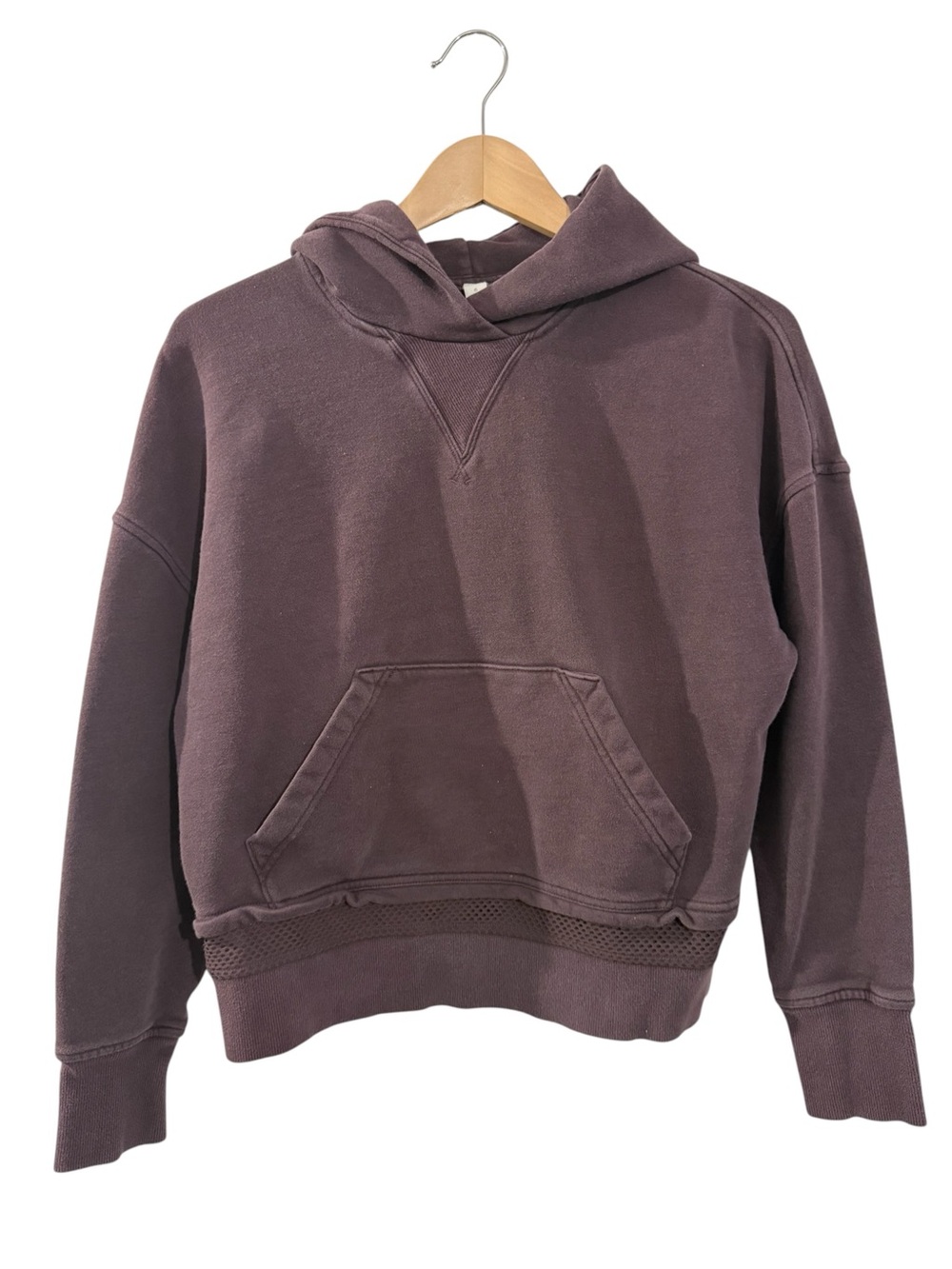 Lululemon Plum Purple Pullover Hoodie Relaxed Fit Wash Wear Small Hole